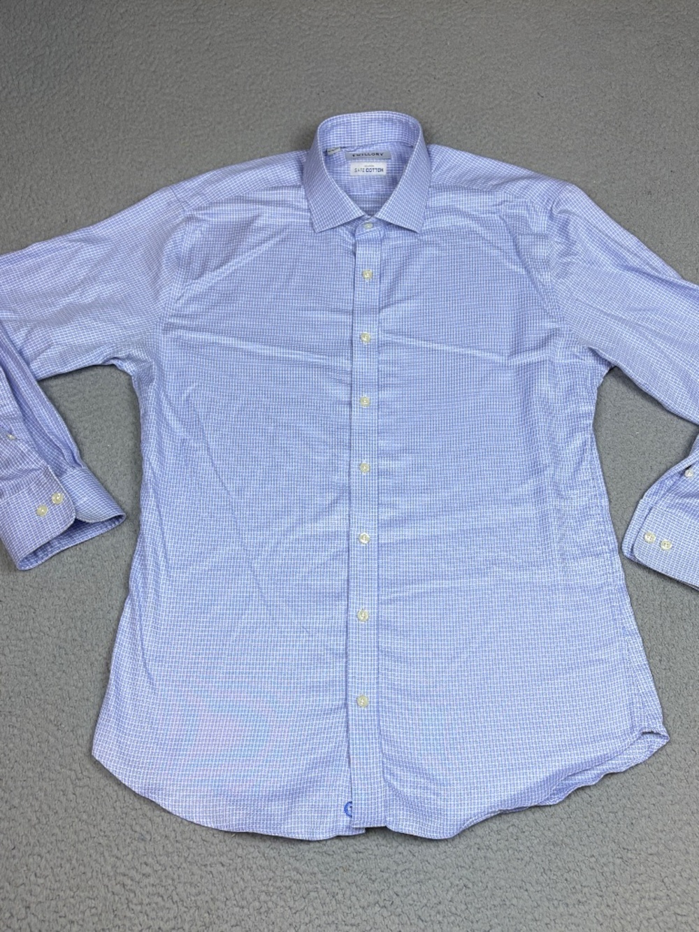 Twillory Dress Shirt Mens Size 17 34/35 Blue Check Safe Cotton Business Logo